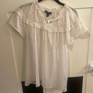 Womens sheer top/swimsuit coverup. Size medium.  White with gold stripes.